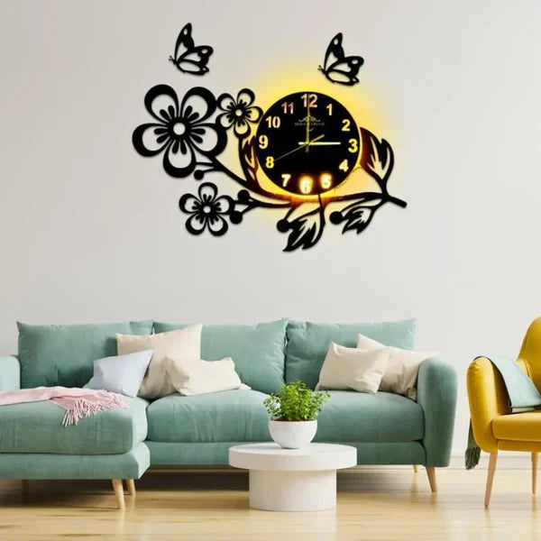 Leaves and Butterfly Wall Clock